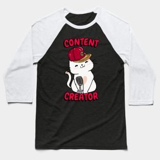 Cute white cat is a content creator Baseball T-Shirt